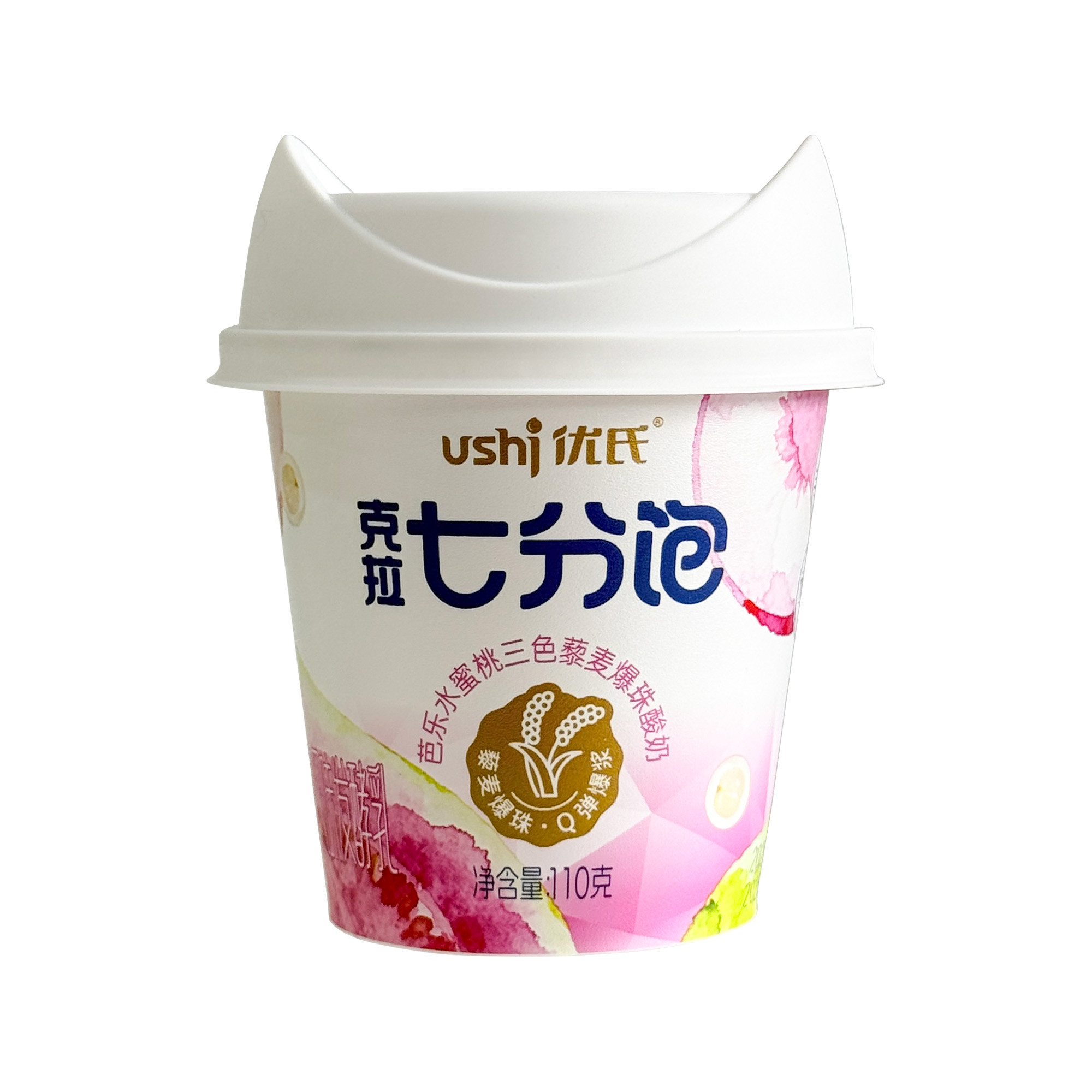 湖南优氏克拉七分饱芭乐水蜜桃藜麦爆珠酸奶110g*18杯