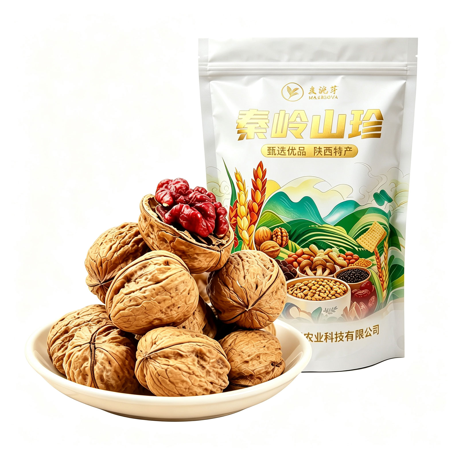 商南县麦浇芽坚果核桃红皮核桃15斤