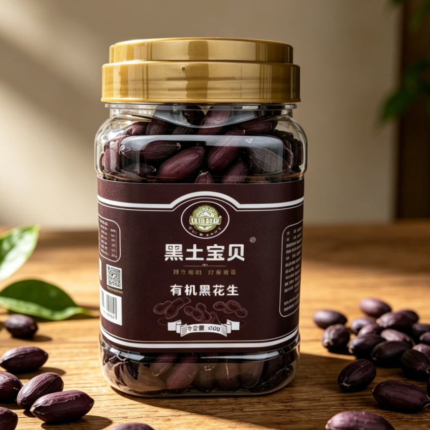 吉林省松原市前郭县查干湖镇-黑土宝贝-有机黑皮花生-400g/1罐