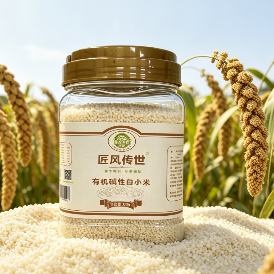 吉林省松原市前郭县查干湖镇-匠风传世-有机白小米-500g/1罐