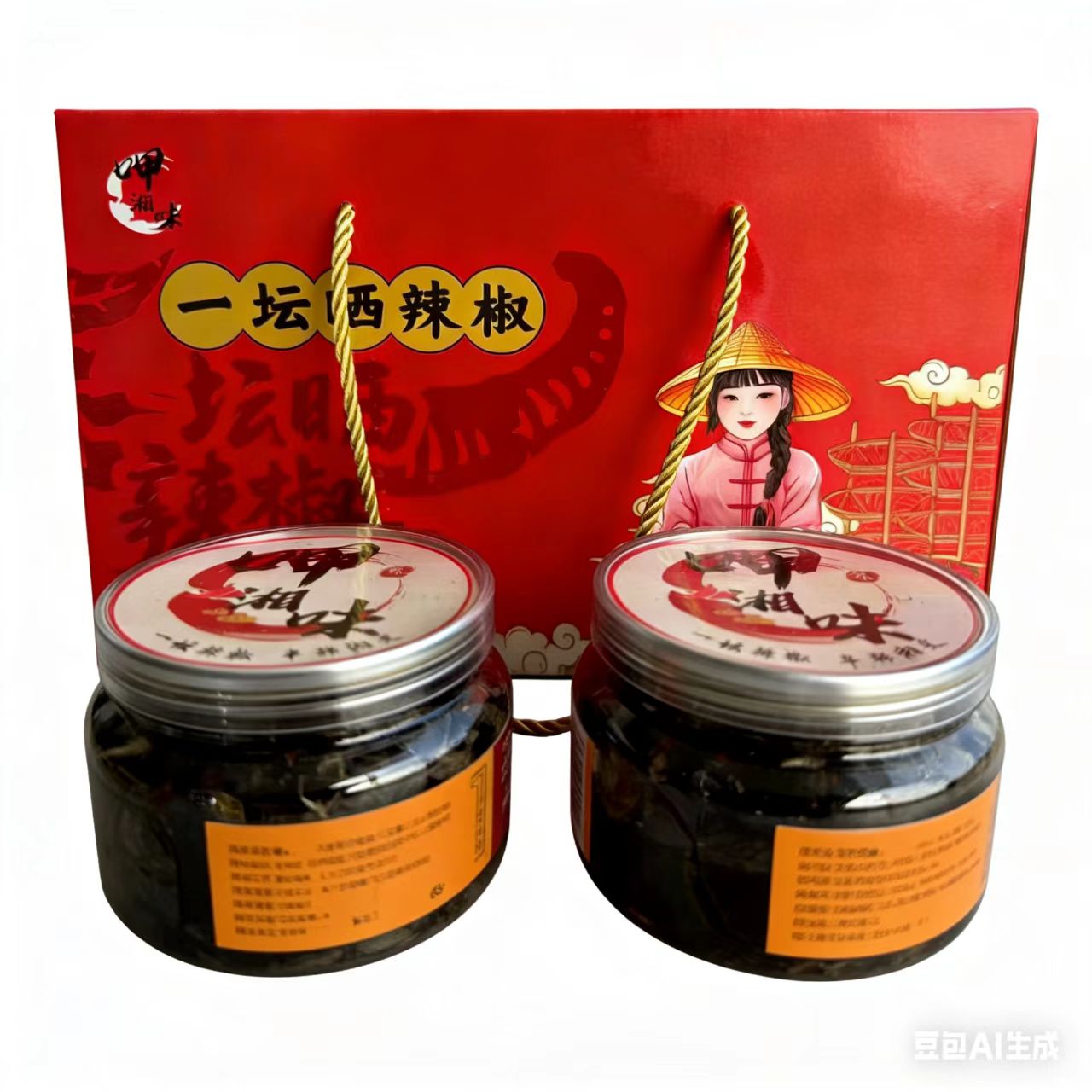 平江县呷湘味一坛晒辣椒500g*2瓶礼品盒